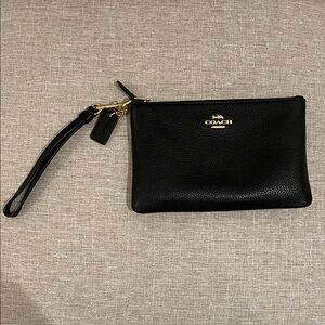 Coach Black Leather Wristlet with Gold Accents